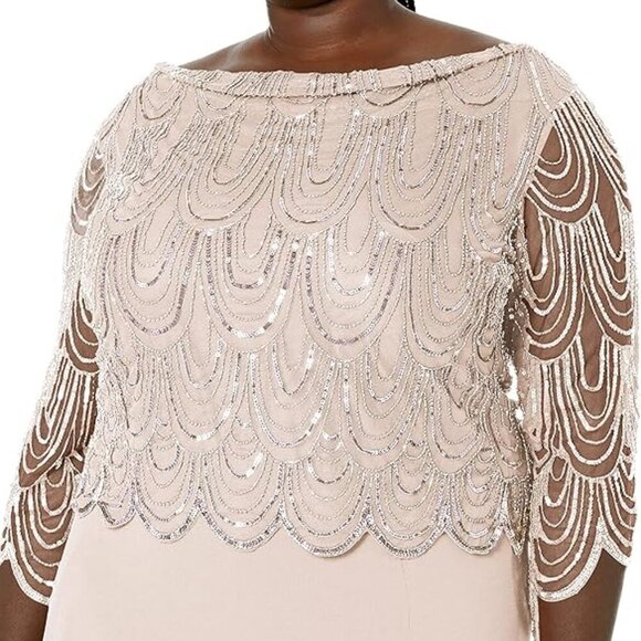 **J Kara** Women's 3/4 Scallop Beaded Pop Over Gown 14W NWT - Picture 3 of 5